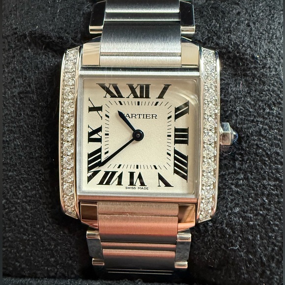 Cartier watch Tank, medium size, stainless steel with diamonds. - Picture 3 of 17